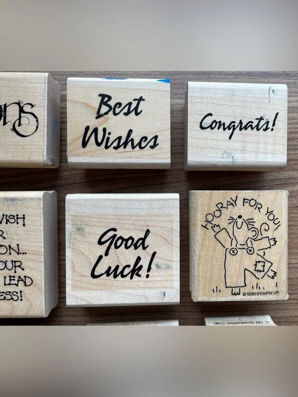Vintage Stampin Up Wooden Stamp Lot - Milestone Celebration Graduation